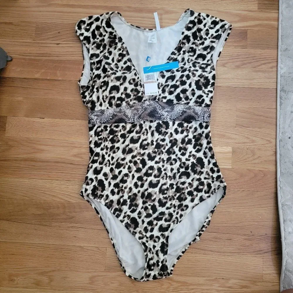 Bleu Rod Beattie Women's Brown Animal Print Cap Sleeve One-Piece Swimsuit sz 6 - Picture 3 of 4